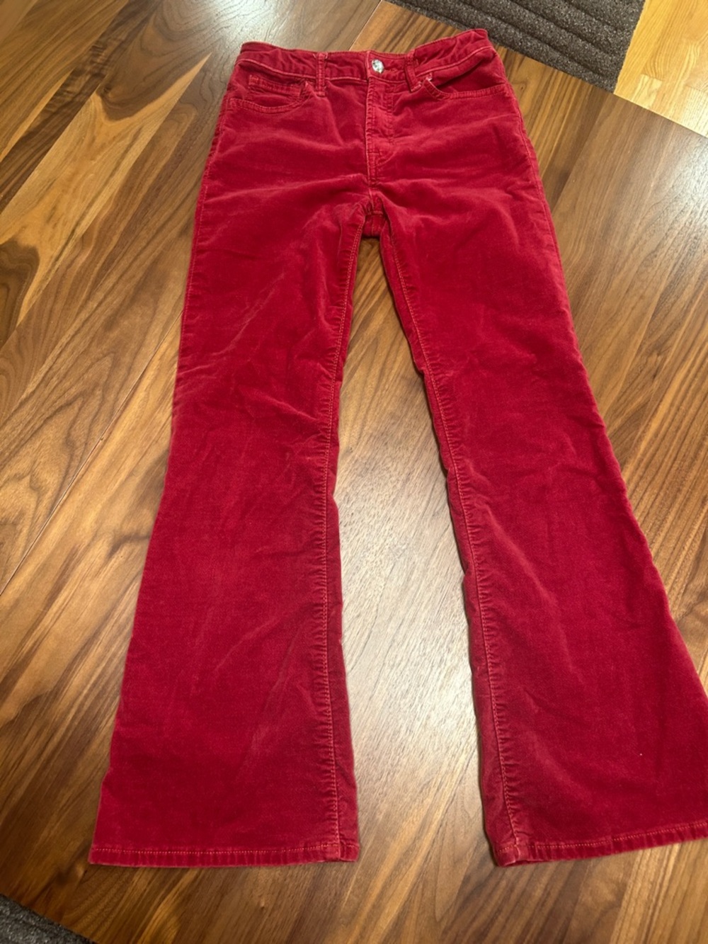 Red Corduroy 70s Flared high rise
